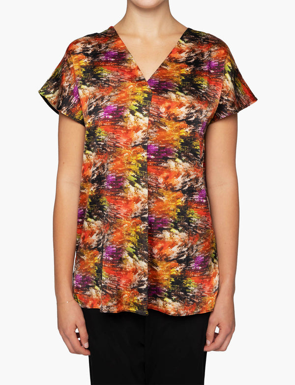 Stretch Cupro Relaxed Fit V.Neck Top Crete