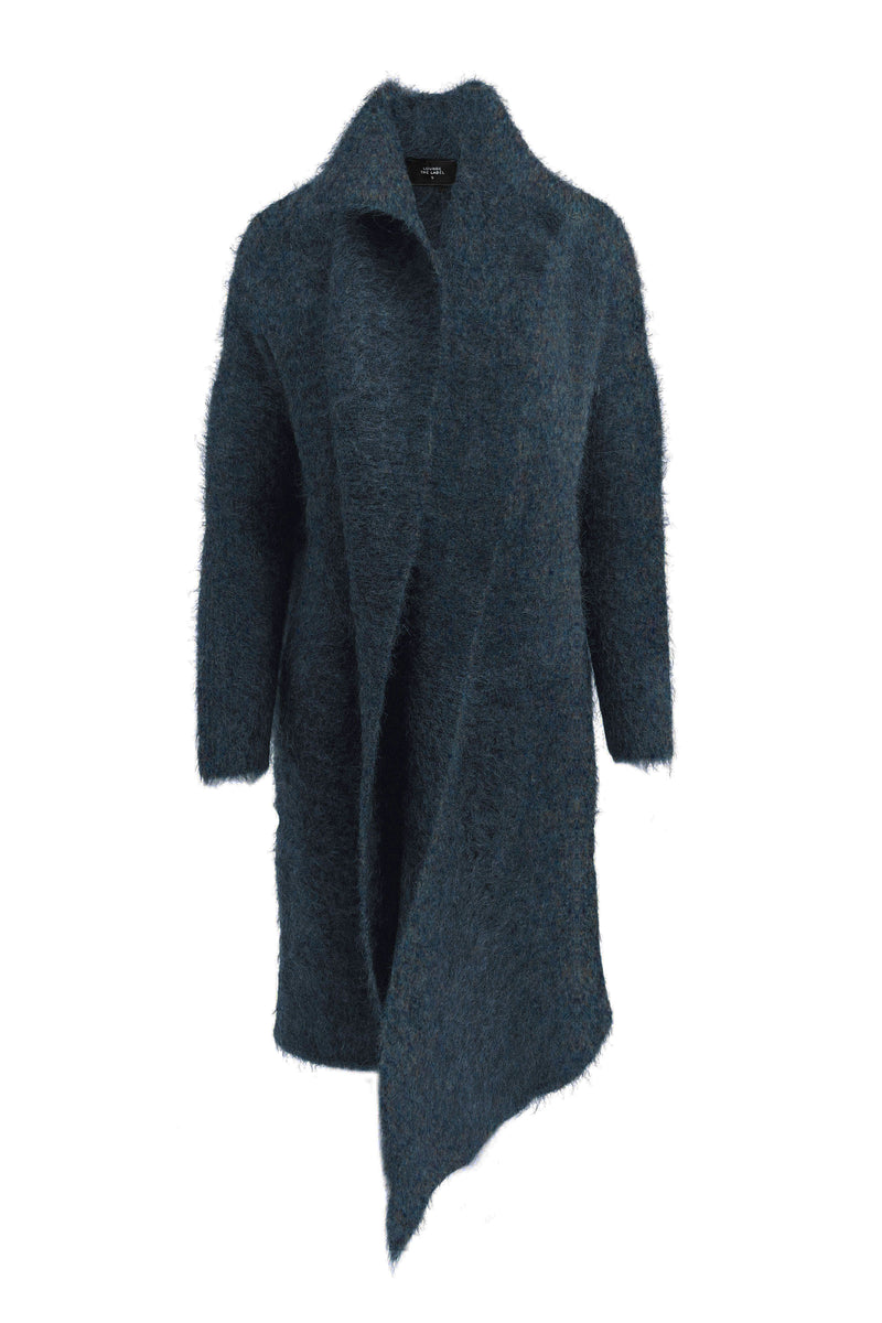 Mohair Wool Long Wrap Coat Blanc Blu