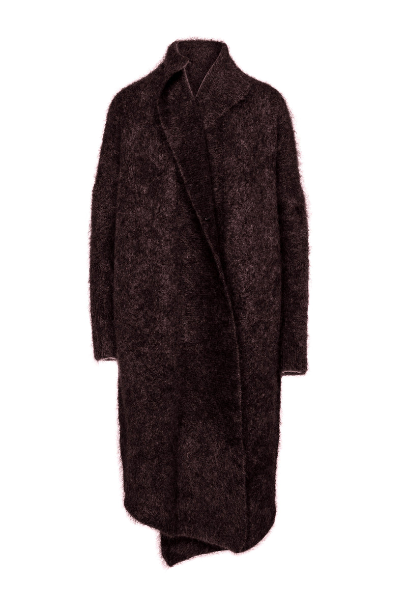 Mohair Wool Long Wrap Coat Blanc Merlot