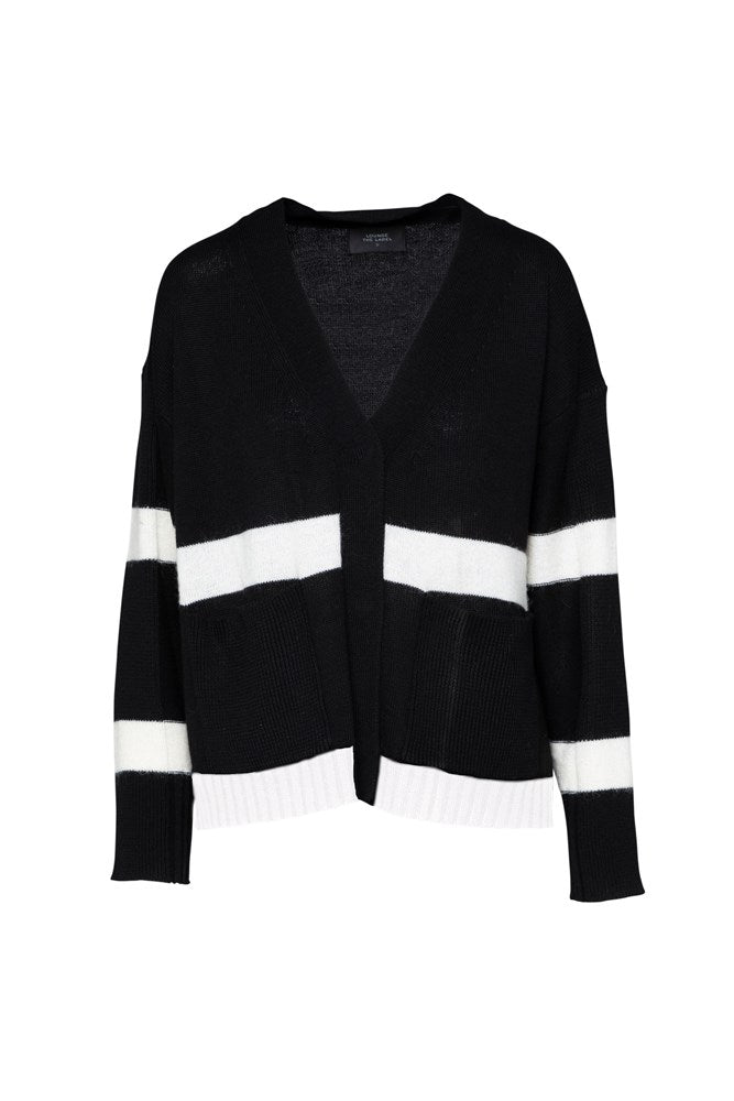Mohair Wool Blend V.Neck Colour Blocked Cardigan Ecuardor Blk/Chalk