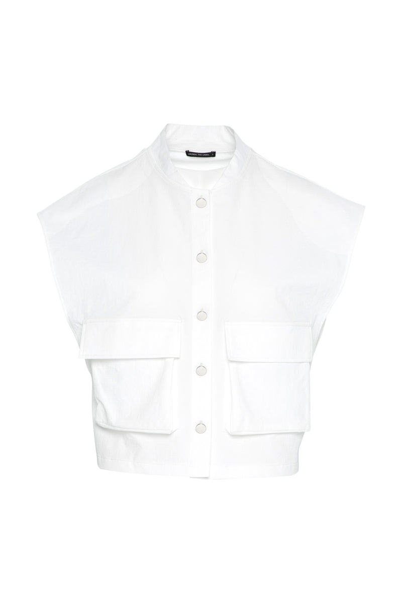 Stretch Twill Cargo Pocket Vest Corfu White