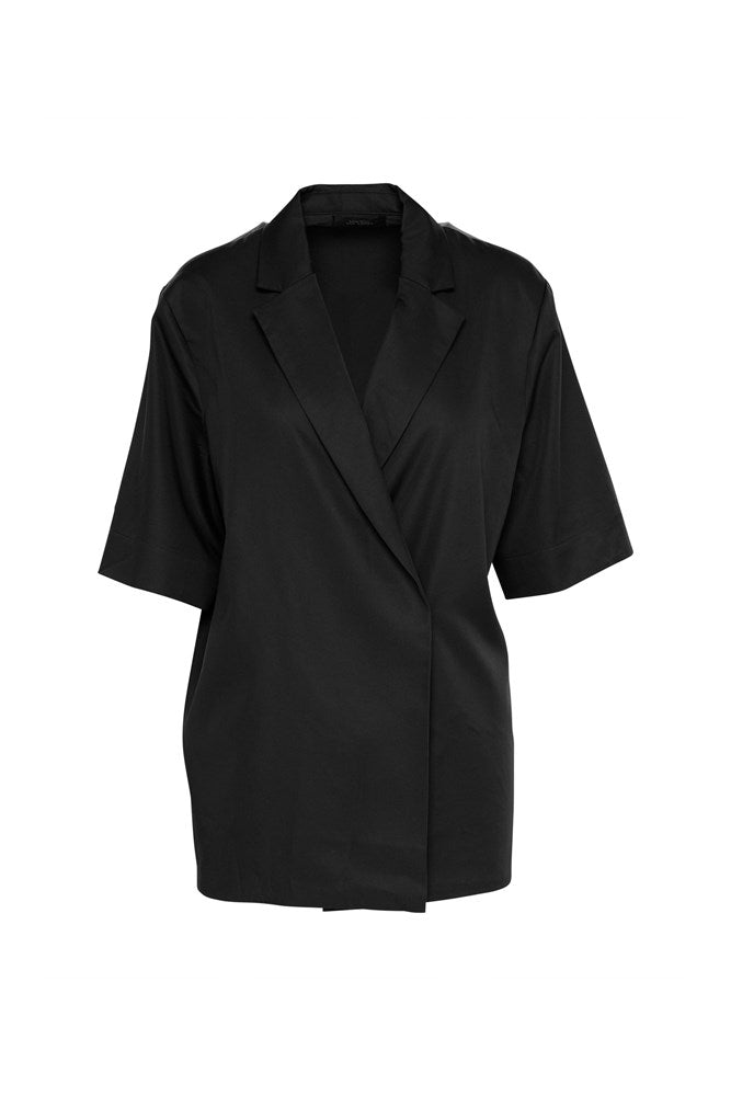 Luxe Cupro Stretch Single Breasted Short Sleeve Jacket Santorini Black