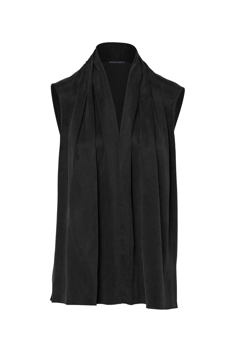 Luxe Stretch Cupro Draped Collar Top Molise Black