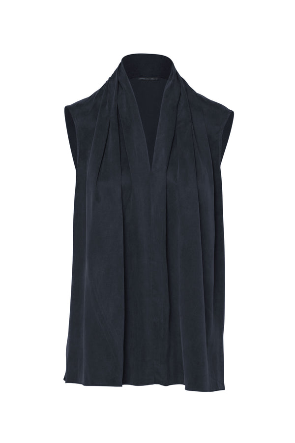 Luxe Stretch Cupro Draped Collar Top Molise Sea