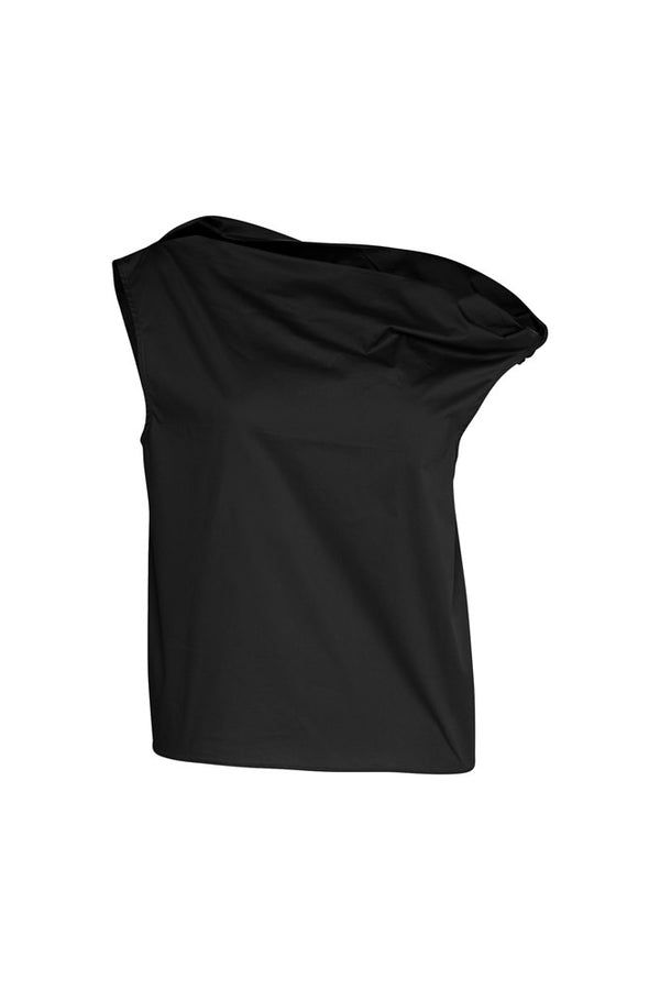 Stretch Cotton Off the Shoulder Boxy Top Majorca Black