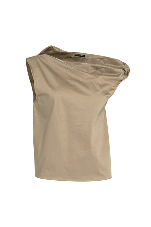 Stretch Cotton Off the Shoulder Boxy Top Majorca Stone