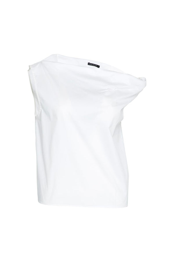 Stretch Cotton Off the Shoulder Boxy Top Majorca White