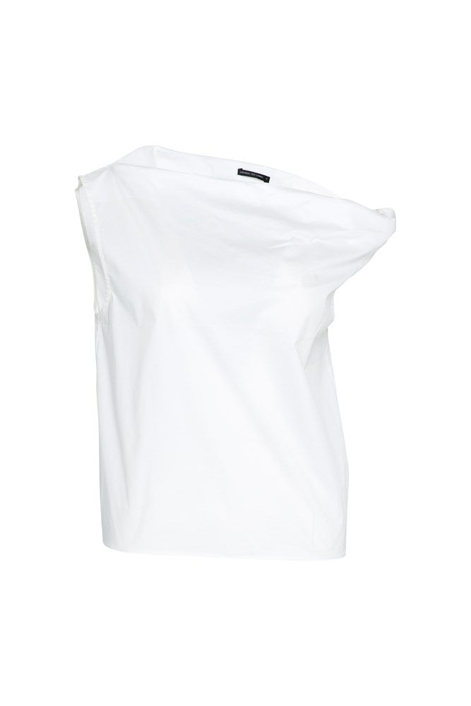 Stretch Cotton Off the Shoulder Boxy Top Majorca White