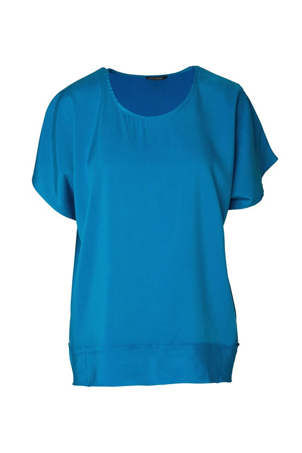 Luxe Stretch Cupro Cap Sleeve Relaxed Fit Top Afia Cobalt