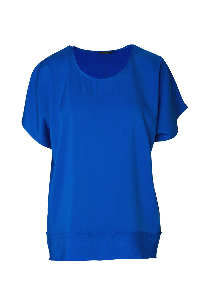 Luxe Stretch Cupro Cap Sleeve Relaxed Fit Top Afia Cobalt