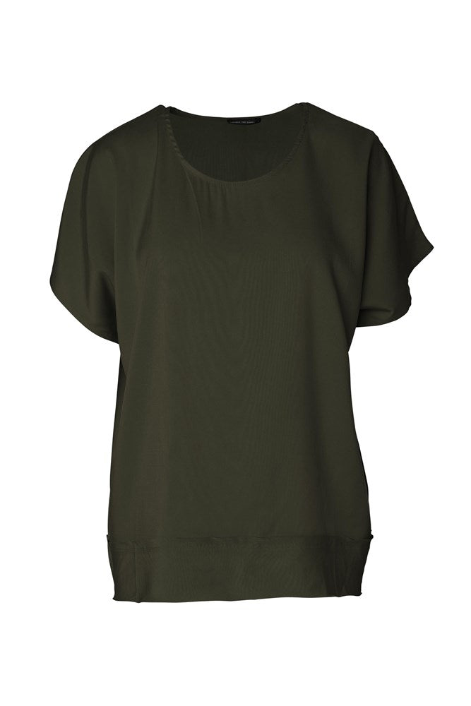 Luxe Stretch Cupro Cap Sleeve Relaxed Fit Top Afia Olive