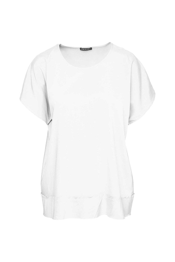 Luxe Stretch Cupro Cap Sleeve Relaxed Fit Top Afia White