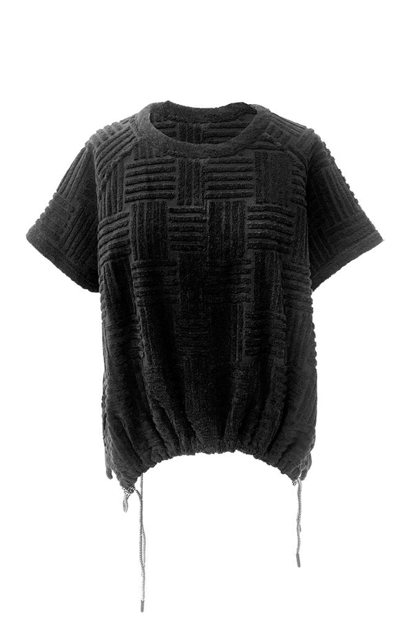 Cotton Blend Towelling Cap Sleeve Drawstring Hem Top Terrie Black