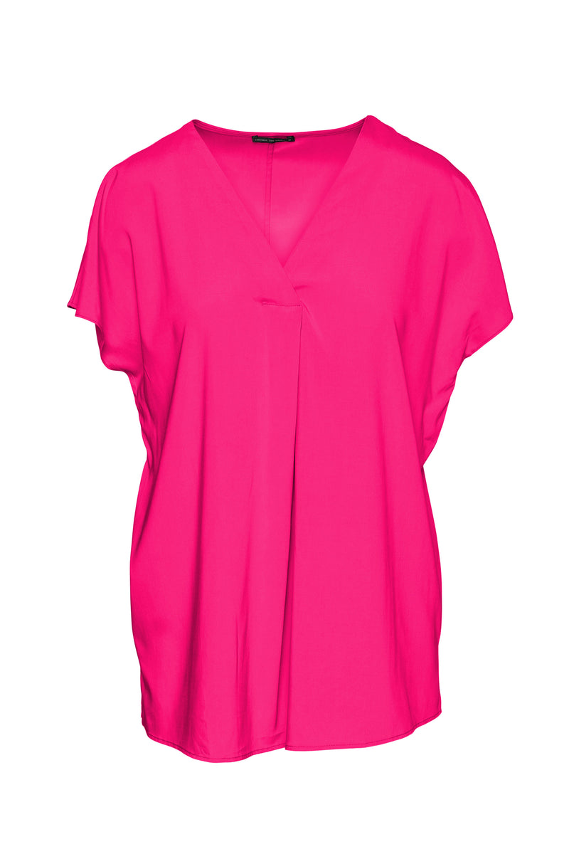 Stretch Cupro Relaxed Fit V.Neck Top Crete Fuschia LAST ONE