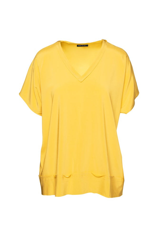 Luxe Stretch Cupro V.Neck Relaxed Top Catania-Sale