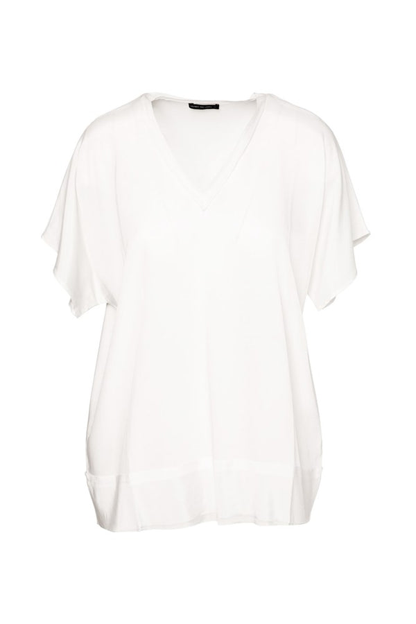 Luxe Cupro Stretch V.Neck Cap Sleeve Top Catania White