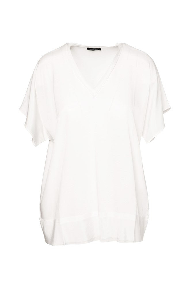 Luxe Cupro Stretch V.Neck Cap Sleeve Top Catania White