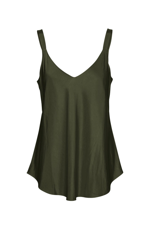 Luxe Stretch Cupro Relaxed Fit Singlet Licate Olive