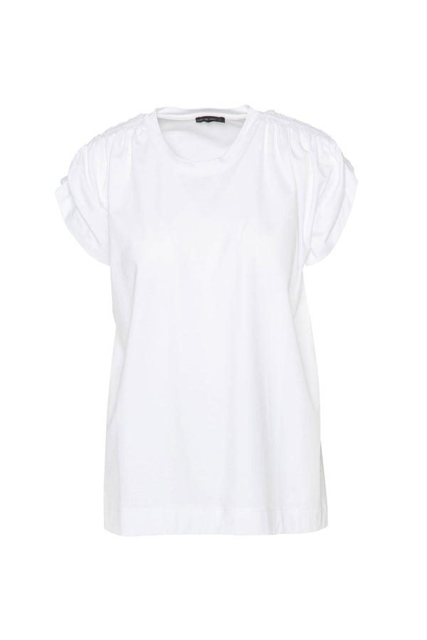 Pima Cotton Smocked Shoulder Top Porto White