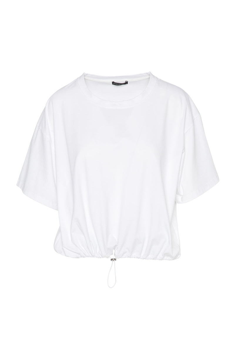 Pima Cotton Relaxed Fit Drawstring Hem Top Lisbon White