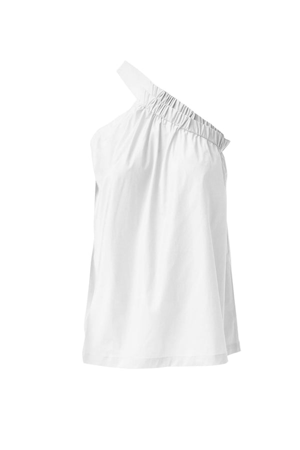 Cotton Stretch One Shoulder A.Line Top Puci White