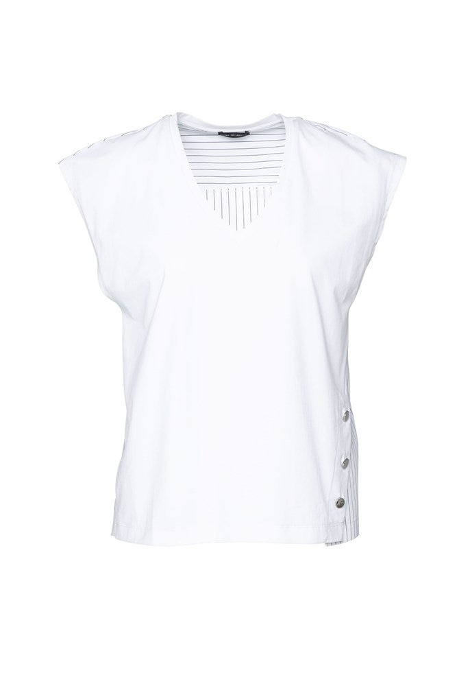 Pima Cotton V.Neck Striped Back Top Guarda White