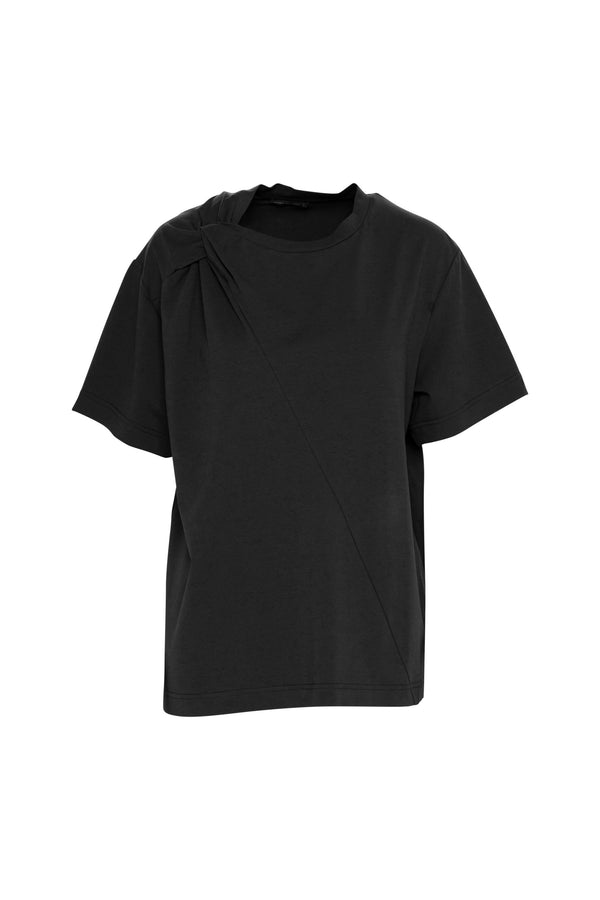 Pima Cotton Knot Shoulder Short Sleeve Top Rhodes Black