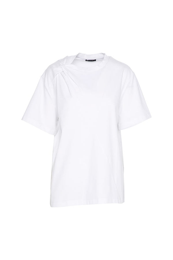 Pima Cotton Knot Shoulder Short Sleeve Top Rhodes White