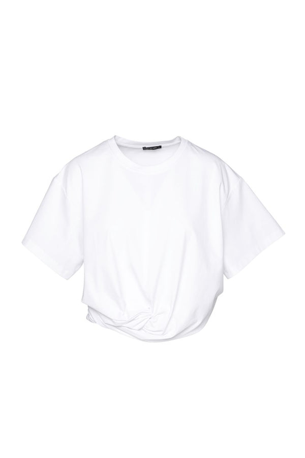 Pima Cotton Wrap Waist Short Sleeve Top Formentera White