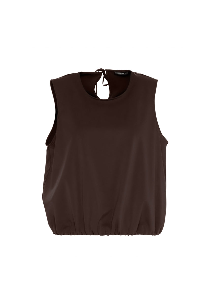 Stretch Cotton Sleeveless Bubble Hem Top Minorca Espresso