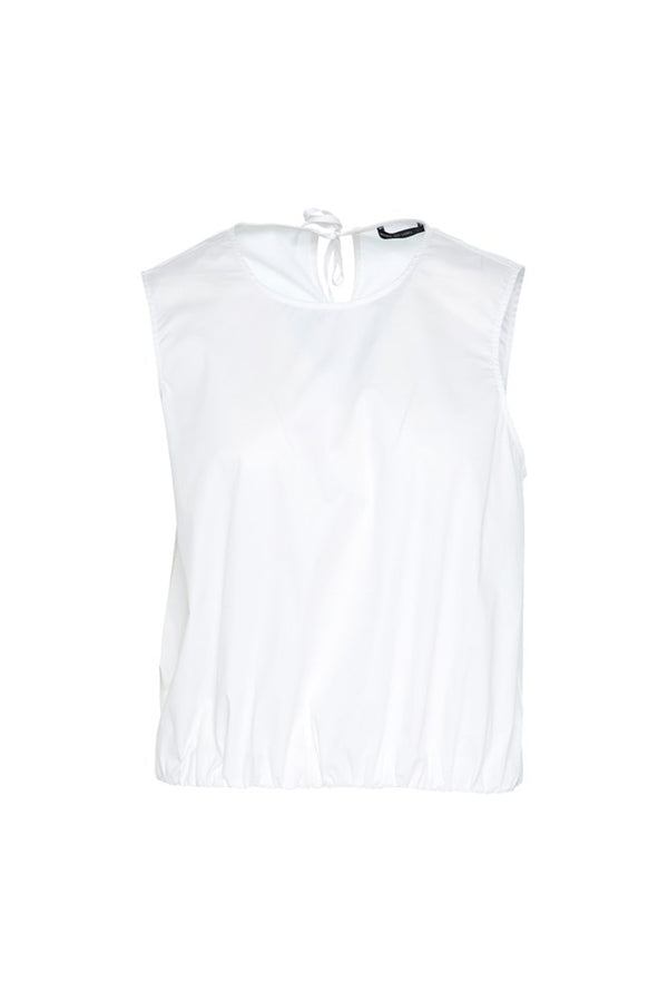 Crisp Cotton Stretch Sleeveless Bubble Hem Top Minorca White