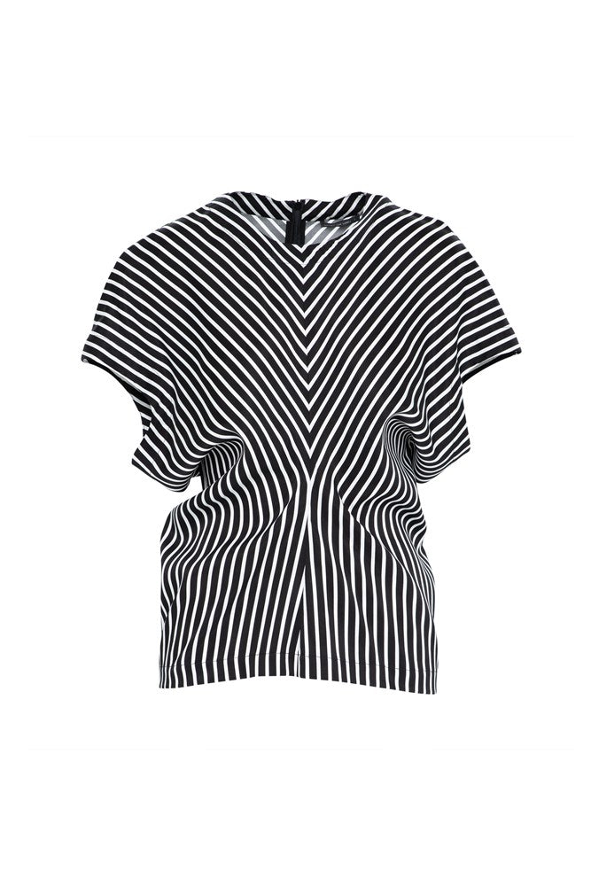 Luxe Cupro Round Neck Striped Cap Sleeve Top Elba Blk/Wht