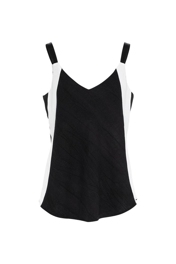 Linen Blend Deep V.Neck Singlet Patmos Blk/Wht