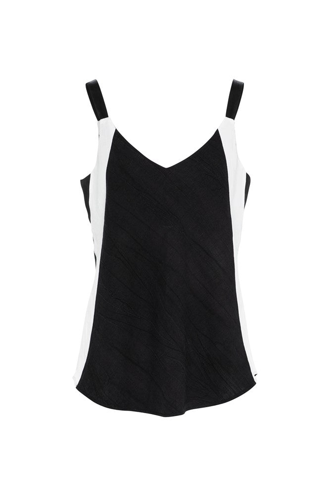 Linen Blend Deep V.Neck Singlet Patmos Blk/Wht