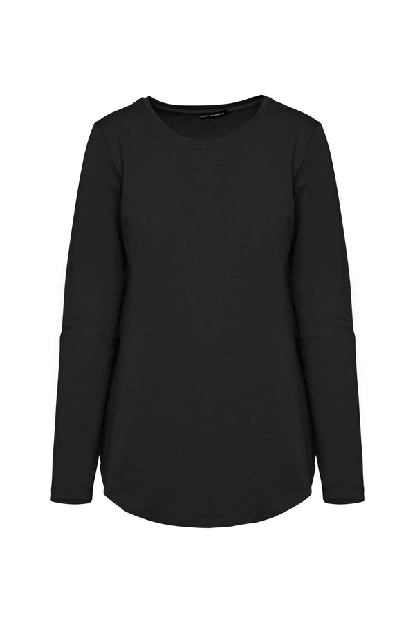 Pima Cotton Long Sleeve Curved Hem Top Gordon Black