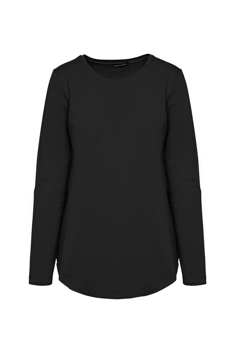 Pima Cotton Long Sleeve Curved Hem Top Gordon Black