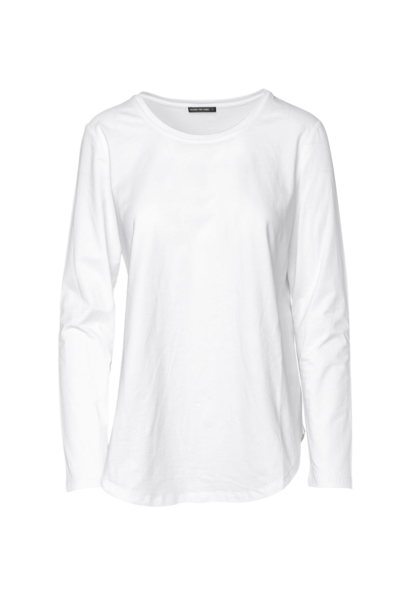 Pima Cotton Long Sleeve Curved Hem Top Gordon White