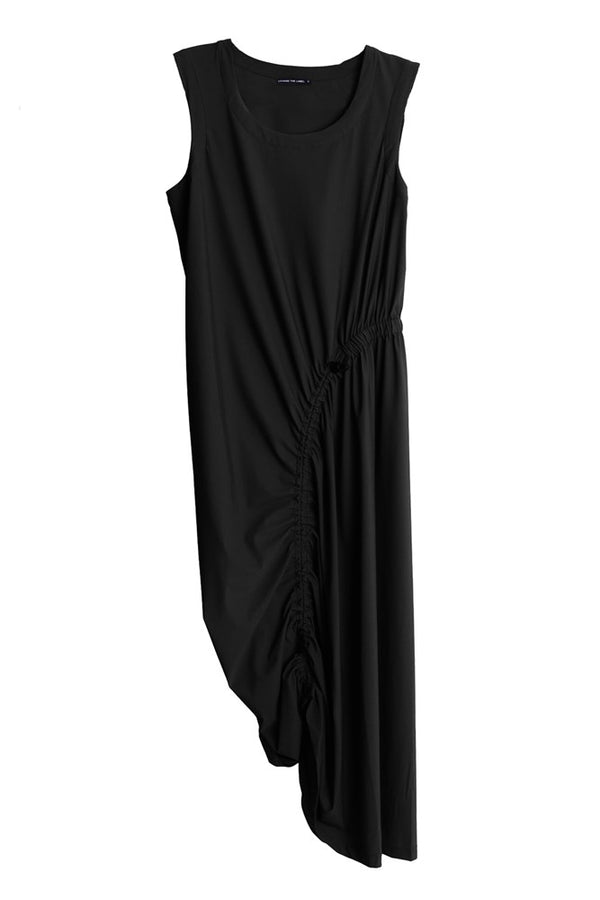 Tech Stretch scoop Neck Drawstring Midi Dress Punta Black