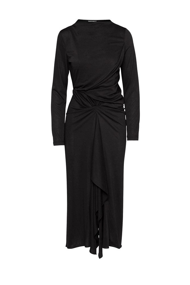 Sueded Jersey Draped & Gathered Boat Neck Dress Cetara