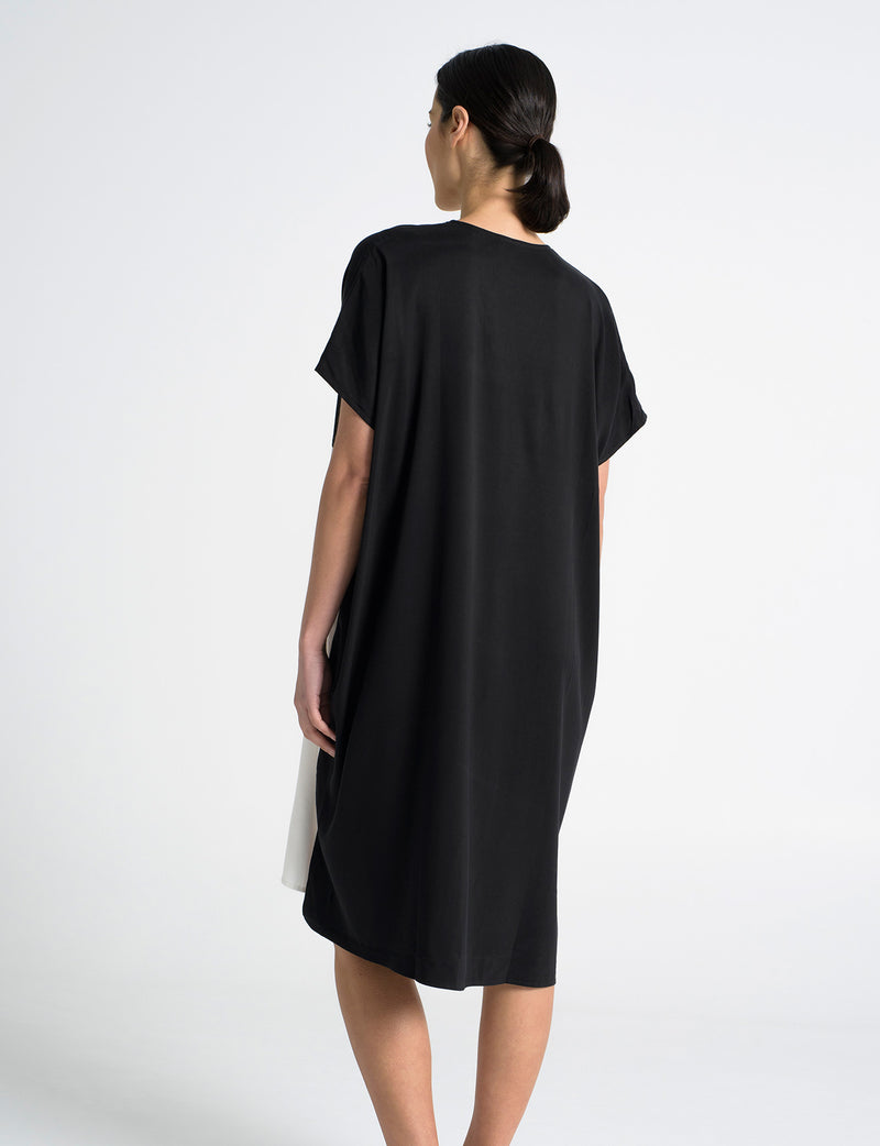 Luxe Cupro Stretch Boxy Two-Tone Dress Faro