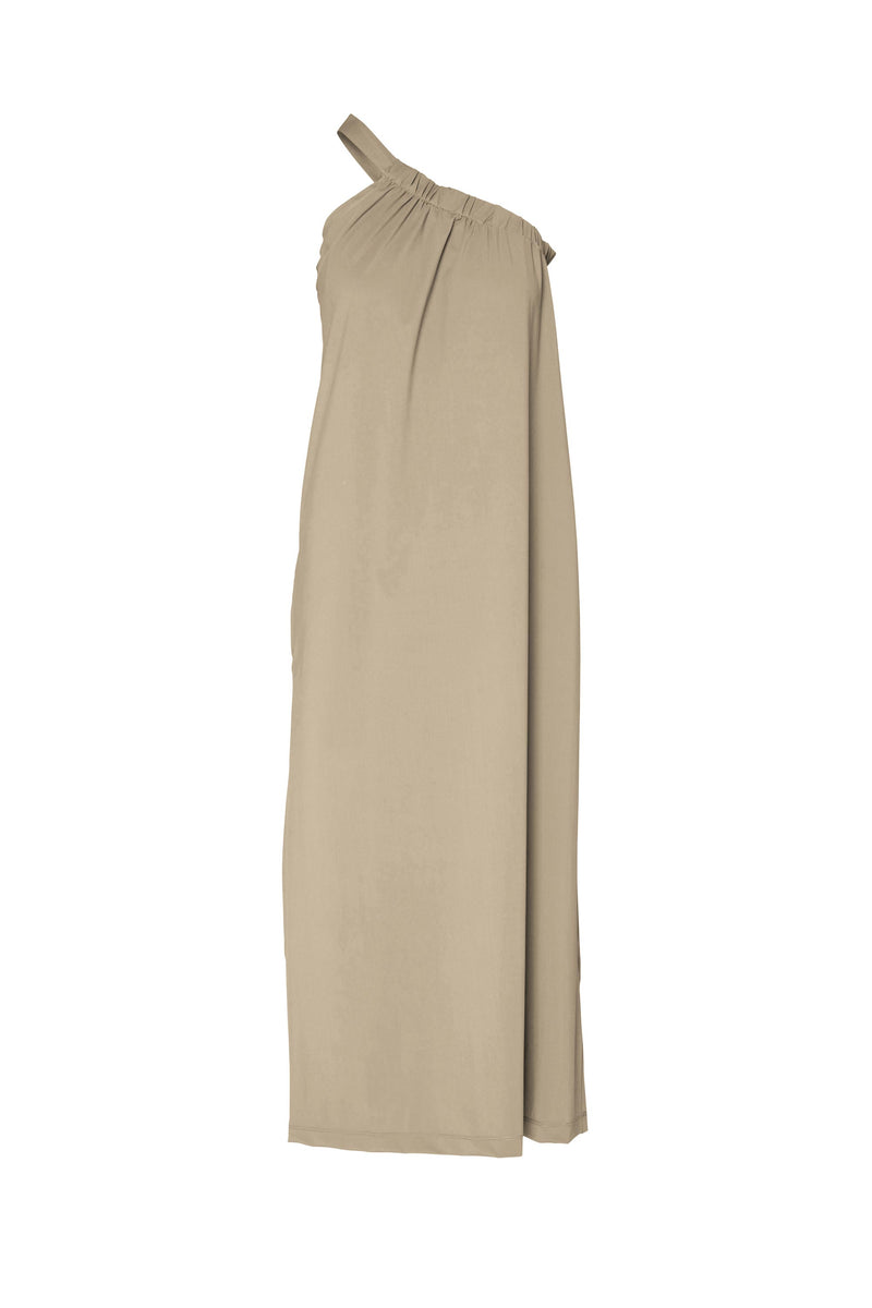 Cotton Stretch One Shoulder A.Line Maxi Dress Etna Sand