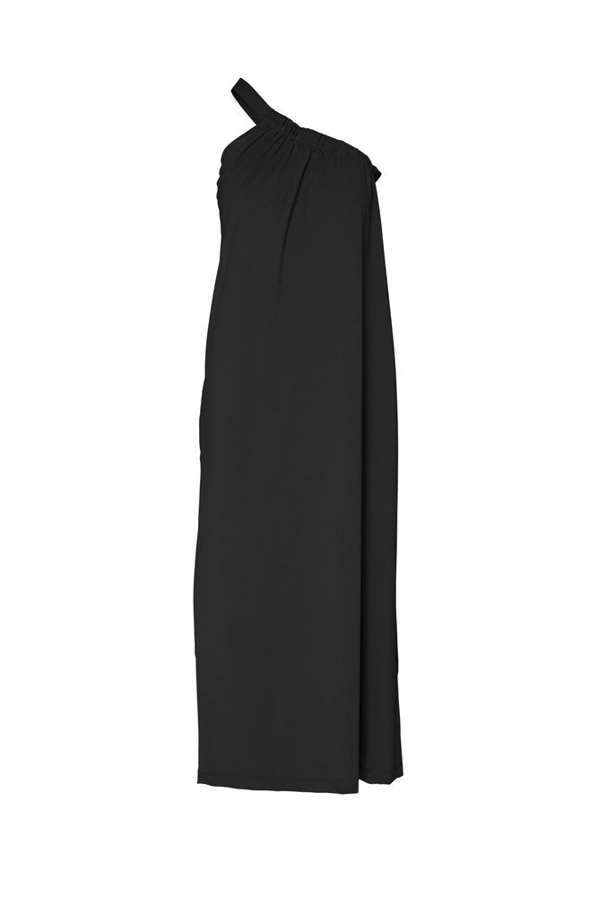 Tech Stretch One Shoulder A.Line Maxi Dress Etna Black