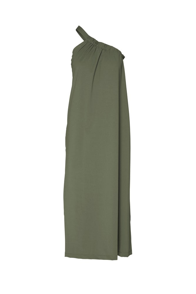 Tech Stretch One Shoulder A.Line Maxi Dress Etna Olive