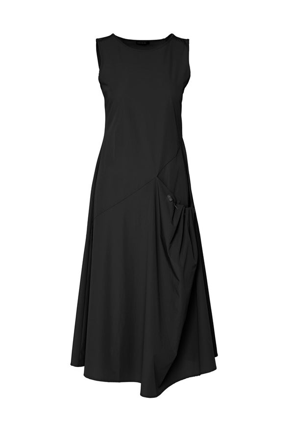 Tech Stretch A.Line Pocket Detail Sleeveless Midi Dress Ques Black