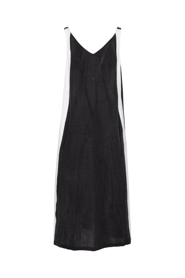 Linen Blend V.Neck Maxi Dress Malta Blk/Wht