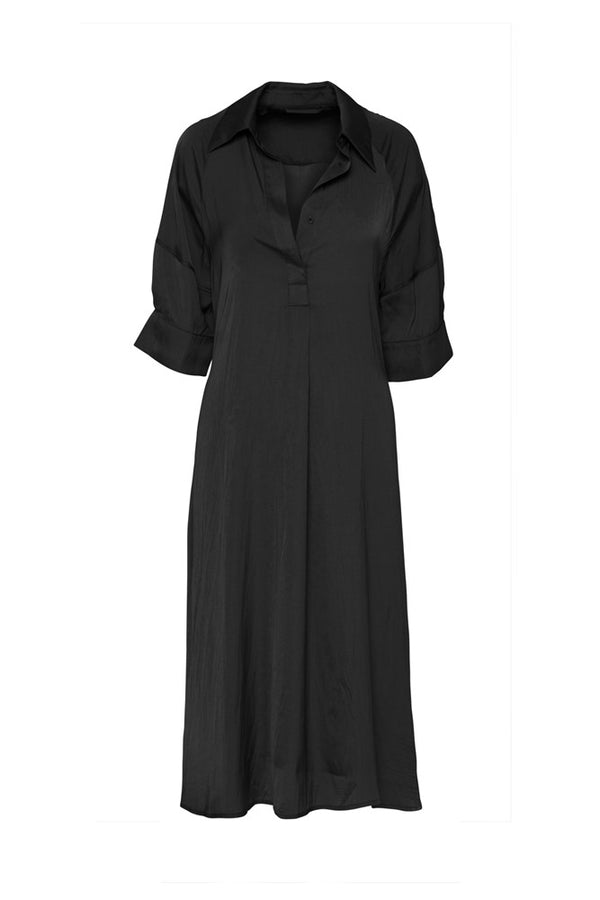 Breathable Airflow tech Poly Belted A.Line Shirt Dress Symi Black