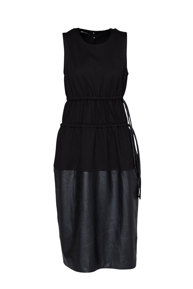 Polished Ponti & faux Leather Pinafore Dress Nevis Black