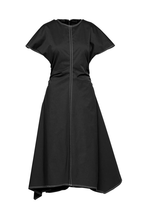 Crisp Cotton Stretch Cap Sleeve Gathered Waist Dress Chios Blk/Wht