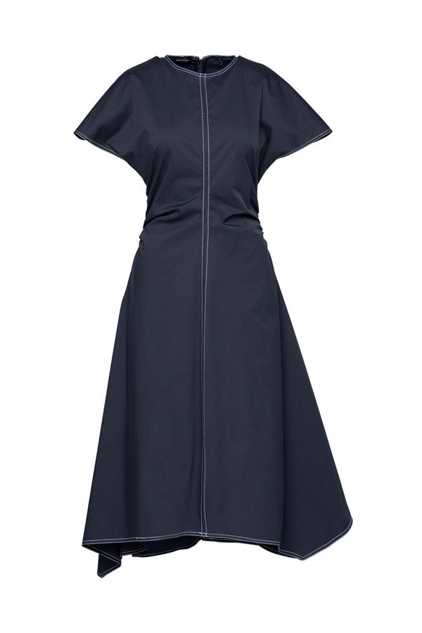 Cotton Stretch Cap Sleeve Gathered Waist Dress Chios Sea/Wht