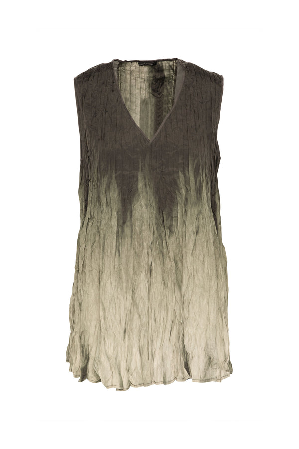 Crinkle V.Neck Sleeveless Swing Tunic Earth